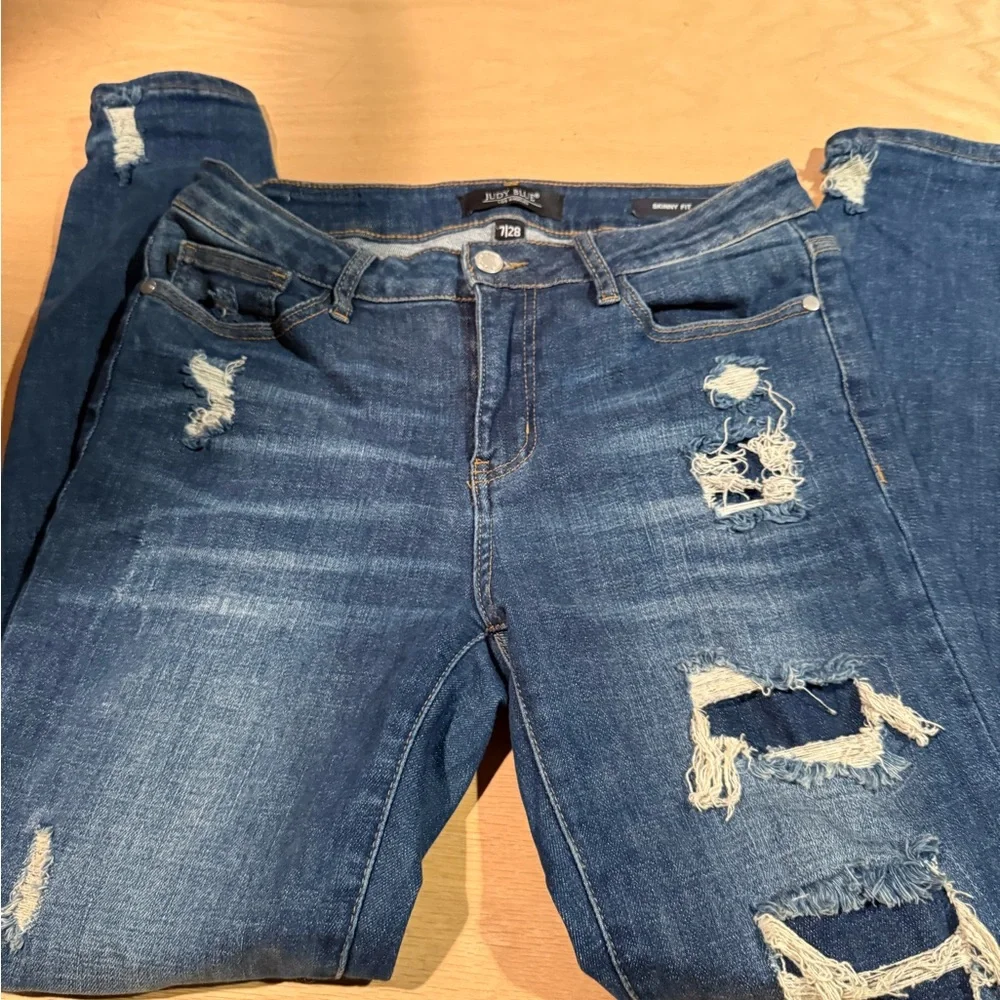 Judy Blue Distressed Dark‎ Blue Skinny Jeans